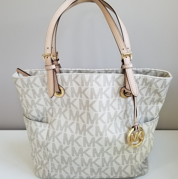 Michael Kors Handbags - Michael Kors White & Brown Tote